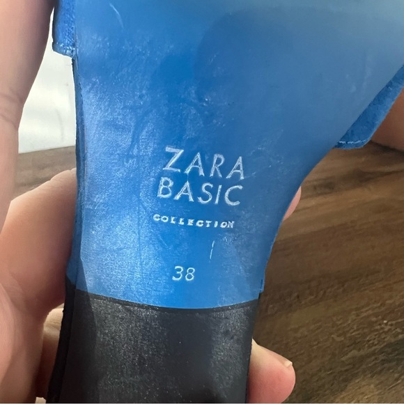 Zara Two-Tone Suede Ankle Strap Pointy Toe 3” Blue Heels - Picture 8 of 8